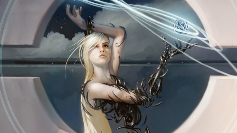 Blonde woman with energy magic