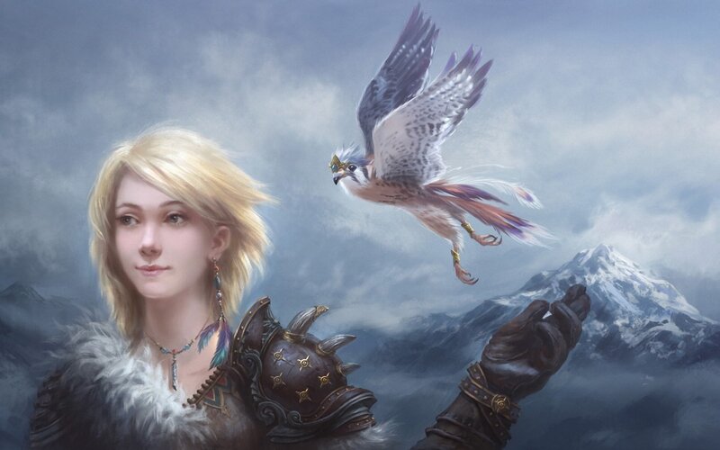 Blonde Woman with Falcon