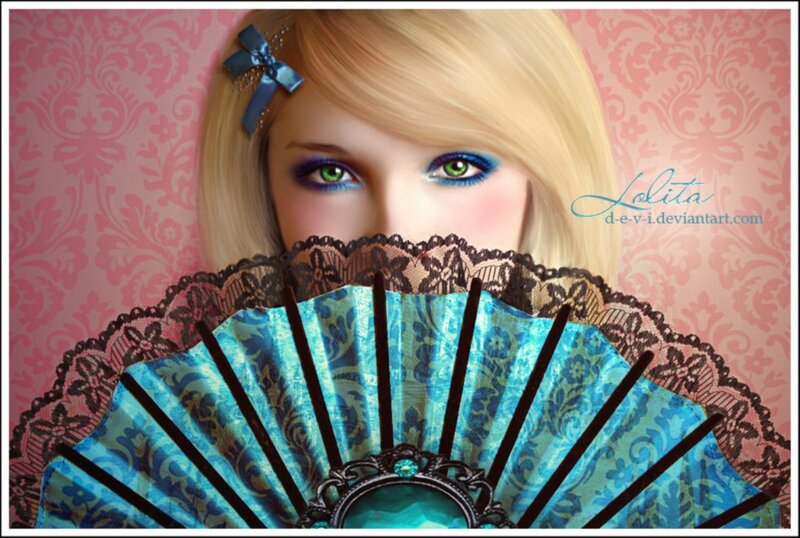 Blonde Woman with Fan — Blue