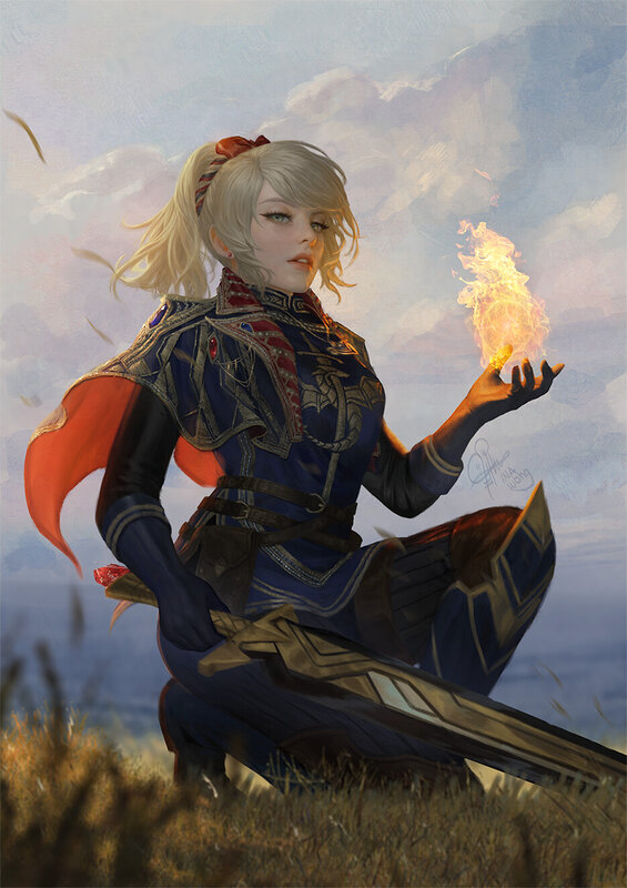 Blonde Woman with Fire — Blue