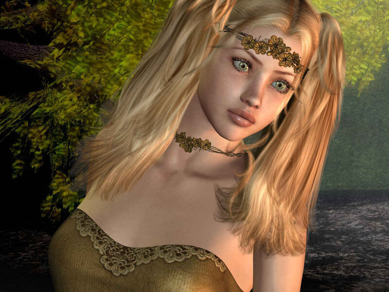 Blonde Woman with Flowers — Green
