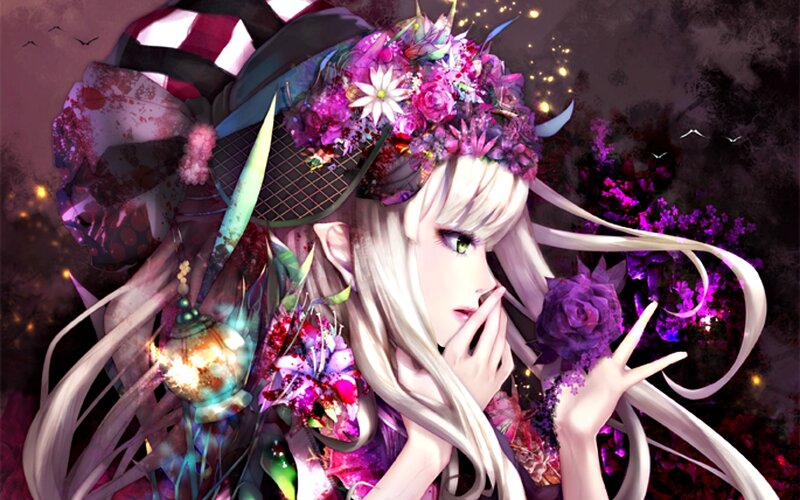 Blonde Woman with Flowers — Purple, Dramatic