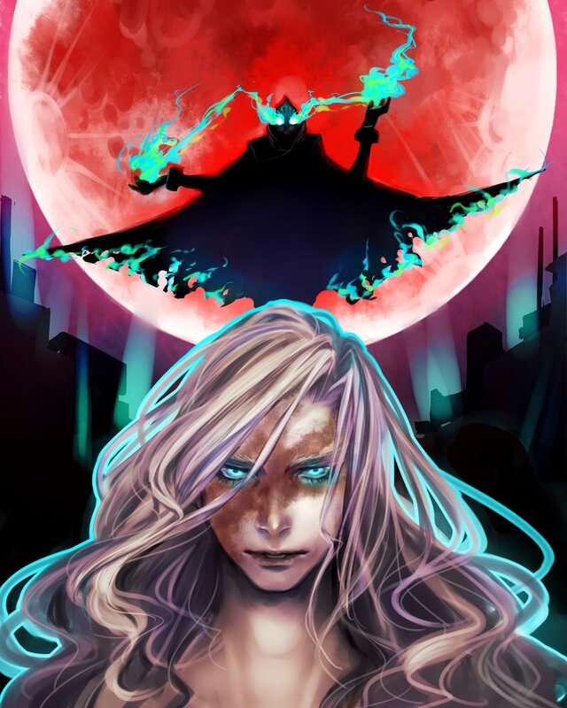 Blonde woman with glowing eyes