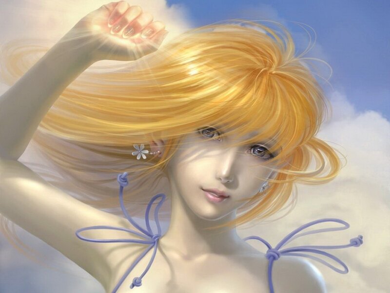 Blonde Woman with Glowing Hand — Blue