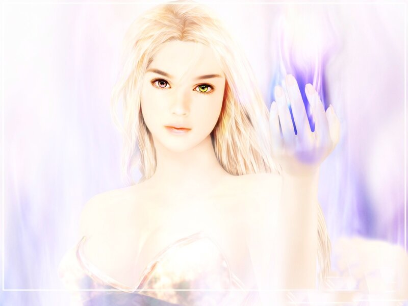 blonde woman with glowing hand