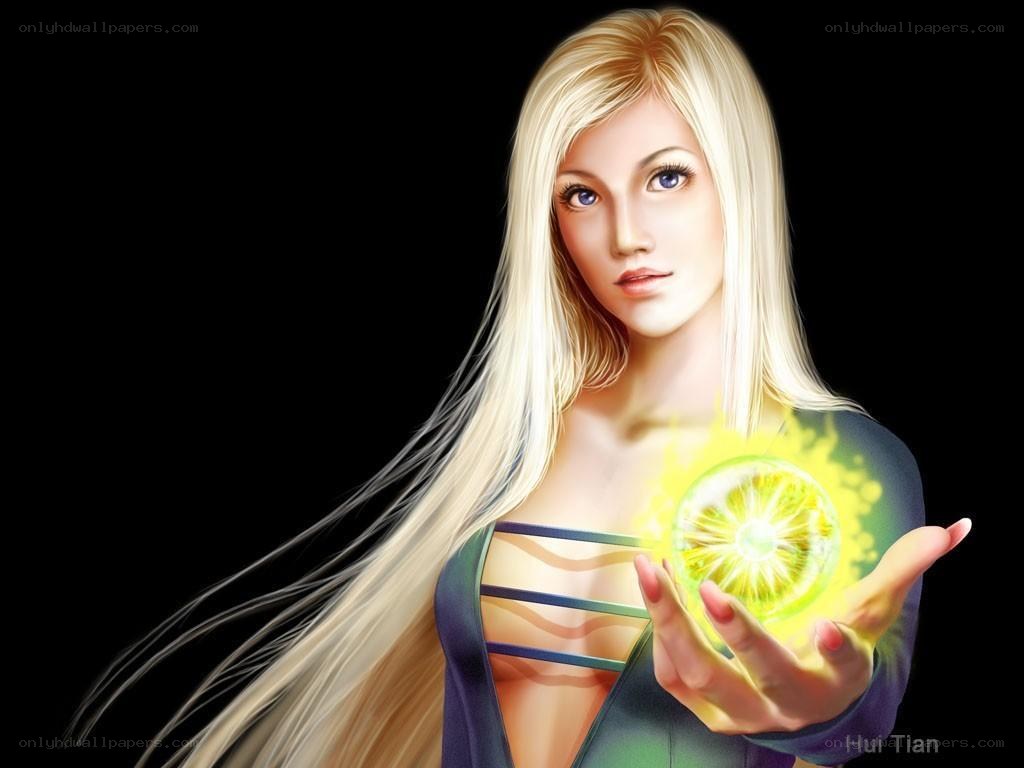 Blonde woman with glowing orb