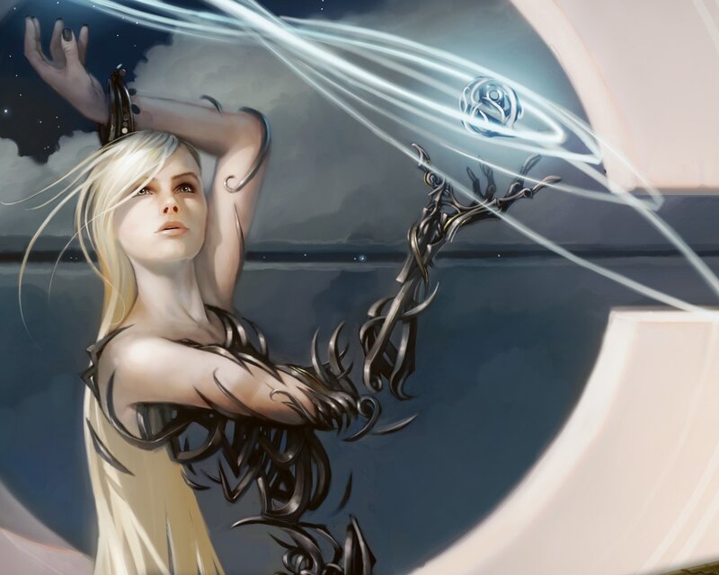 Blonde woman with glowing staff