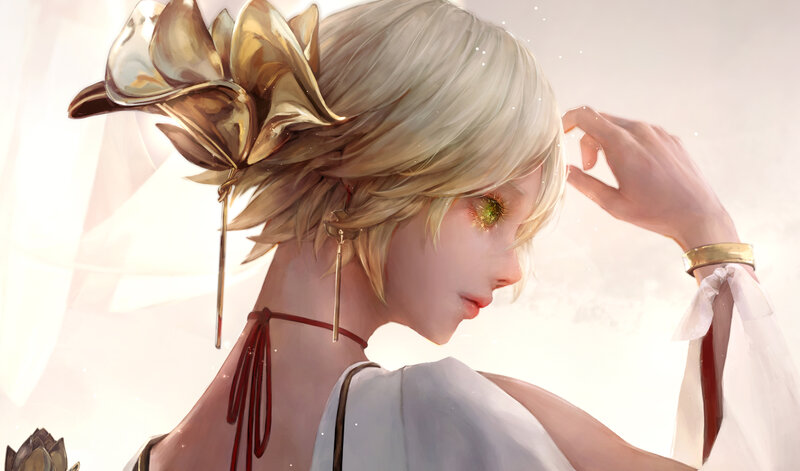 Blonde Woman with Golden Flower