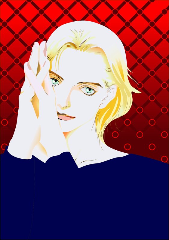 Blonde Woman with Green Eyes — Red