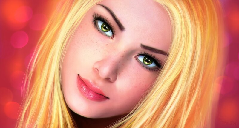 Blonde Woman with Green Eyes — Yellow, Dramatic