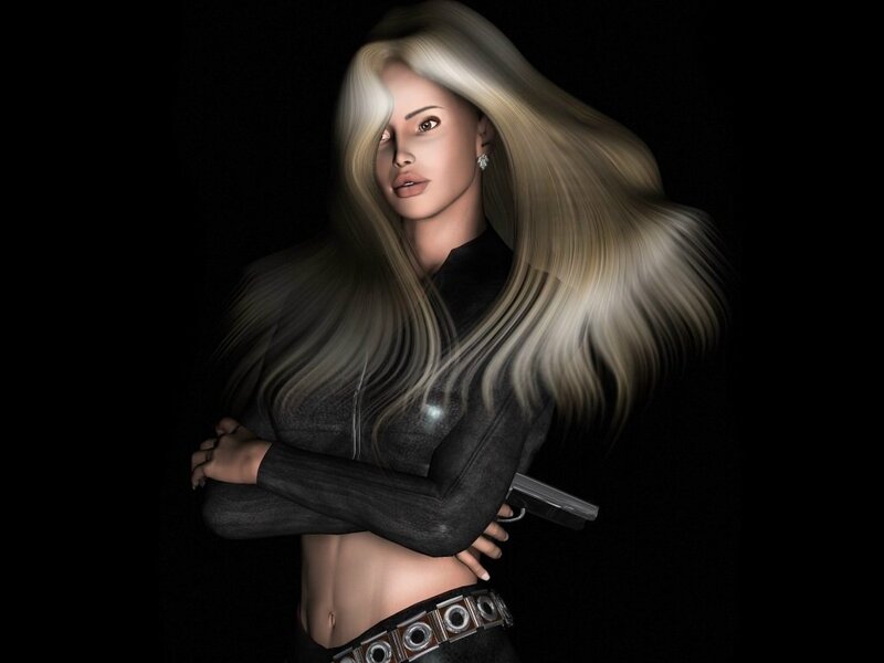 Blonde woman with gun