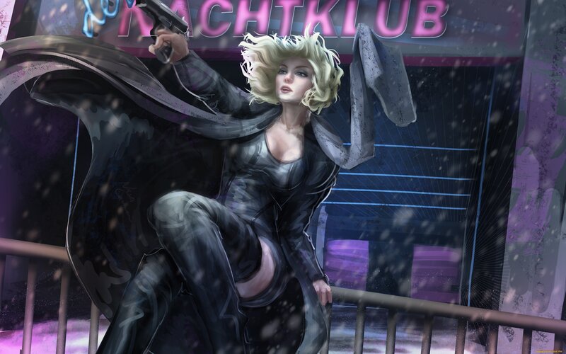Blonde Woman with Gun — Black, Dramatic, Night, Digital Art