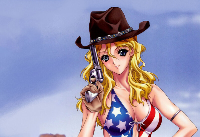 Blonde Woman with Gun — Blue, Confident
