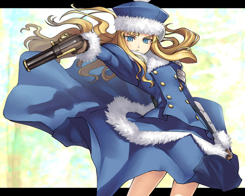 Blonde Woman with Gun — Blue, Dramatic, Anime