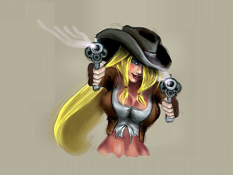 Blonde Woman with Guns — Yellow