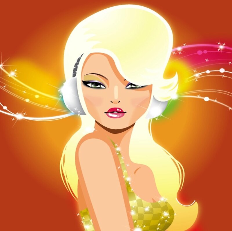 Blonde Woman with Headphones — Orange