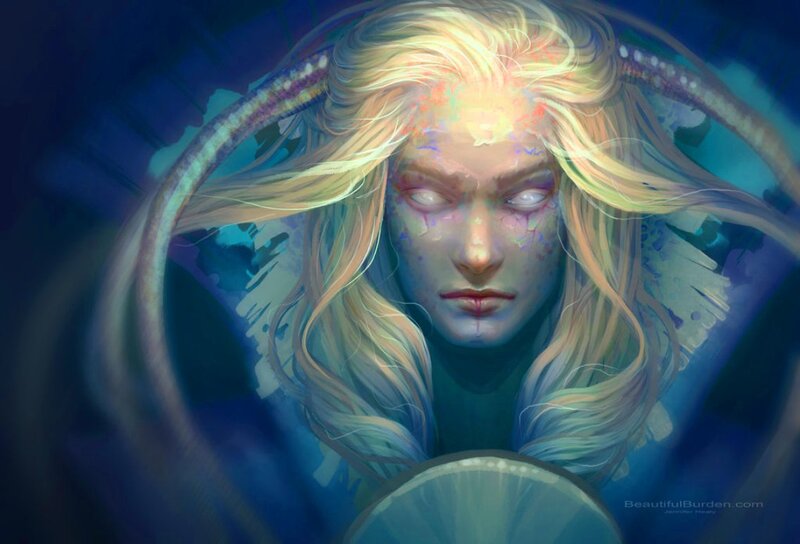 Blonde Woman with Horns — Blue