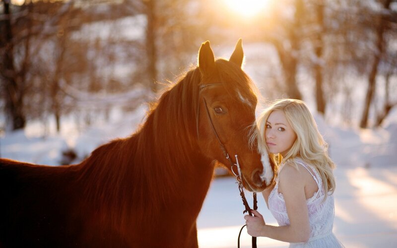 Blonde Woman with Horse — Brown