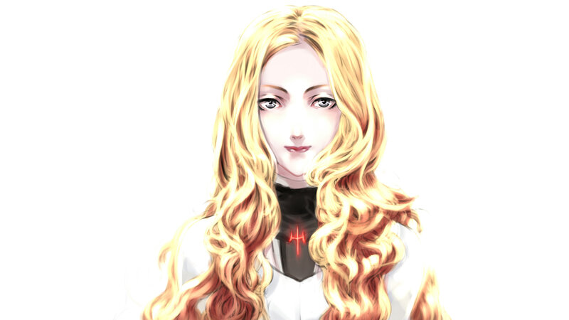 Blonde Woman with Long Hair — White, Neutral, Digital Art