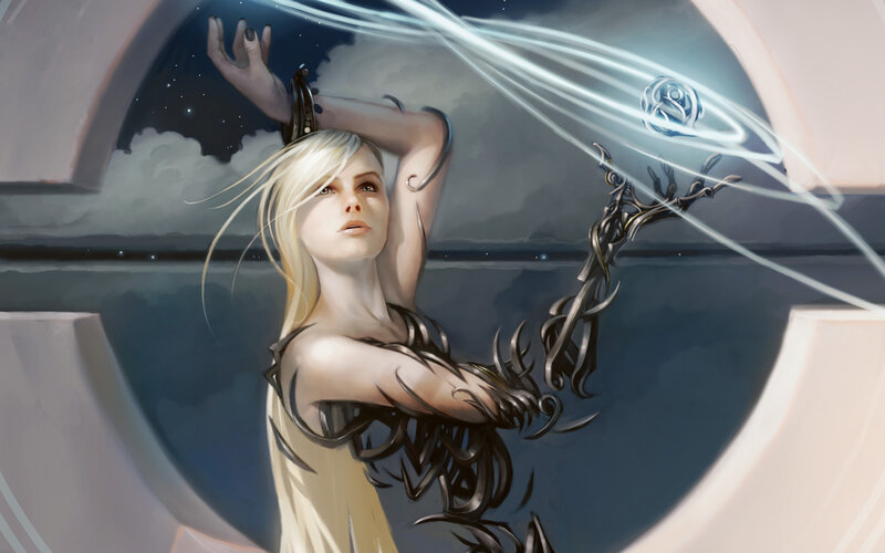 Blonde woman with magical energy