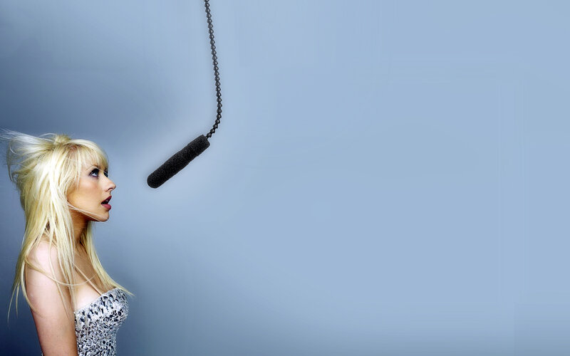 Blonde Woman with Microphone — Blue
