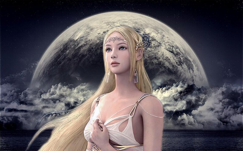Blonde woman with moon background