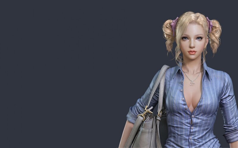 Blonde Woman with Pigtails — Blue
