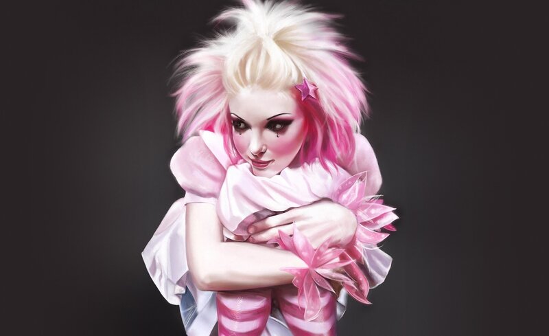 Blonde Woman with Pink Hair — Dramatic