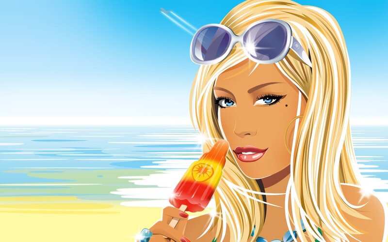 Blonde woman with popsicle at beach