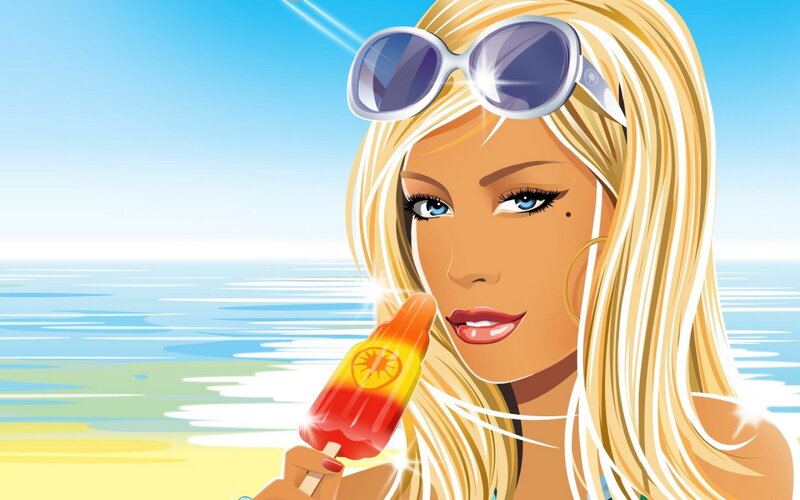 Blonde Woman with Popsicle — Blue