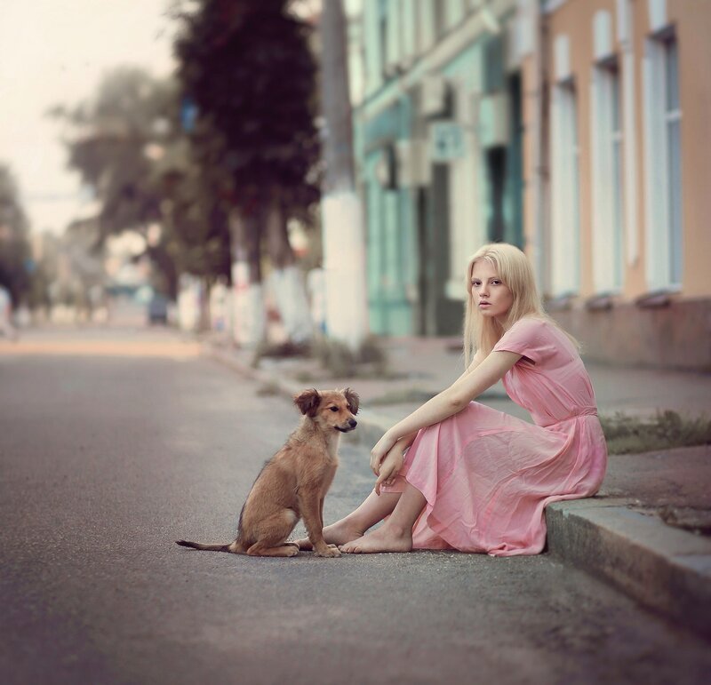 Blonde Woman with Puppy