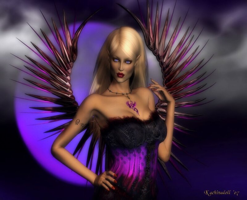 Blonde woman with purple wings