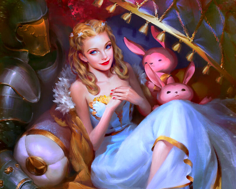 Blonde Woman with Rabbits