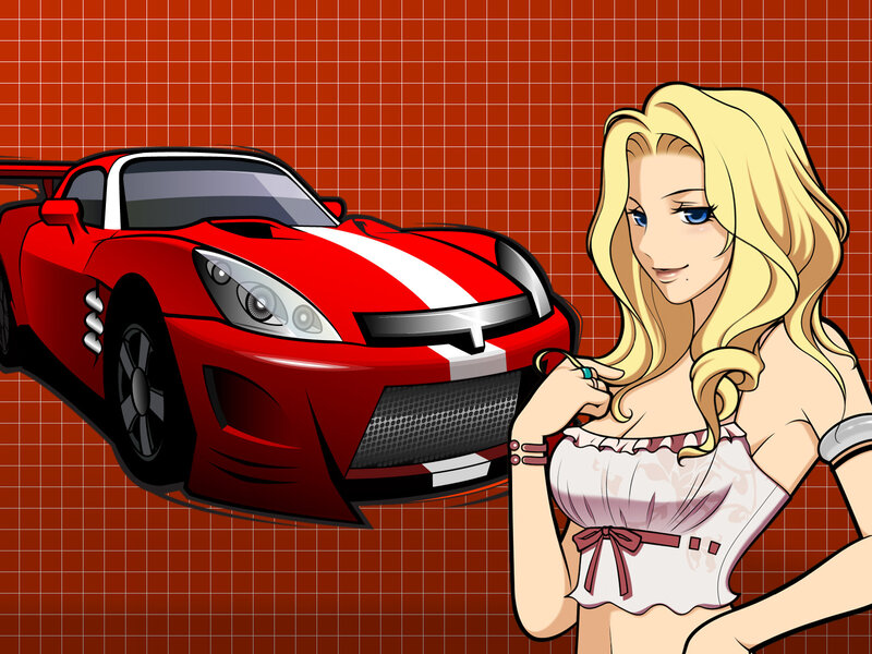 Blonde Woman with Red Car — Confident