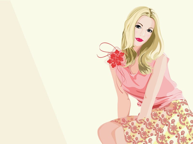 blonde woman with red flower