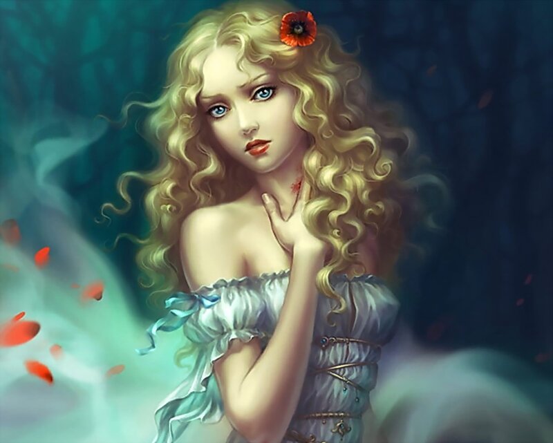 Blonde woman with red flower