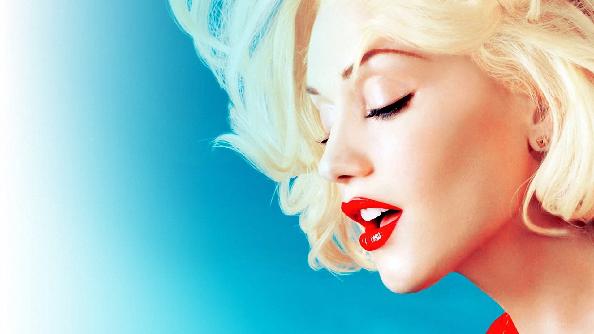 blonde woman with red lips