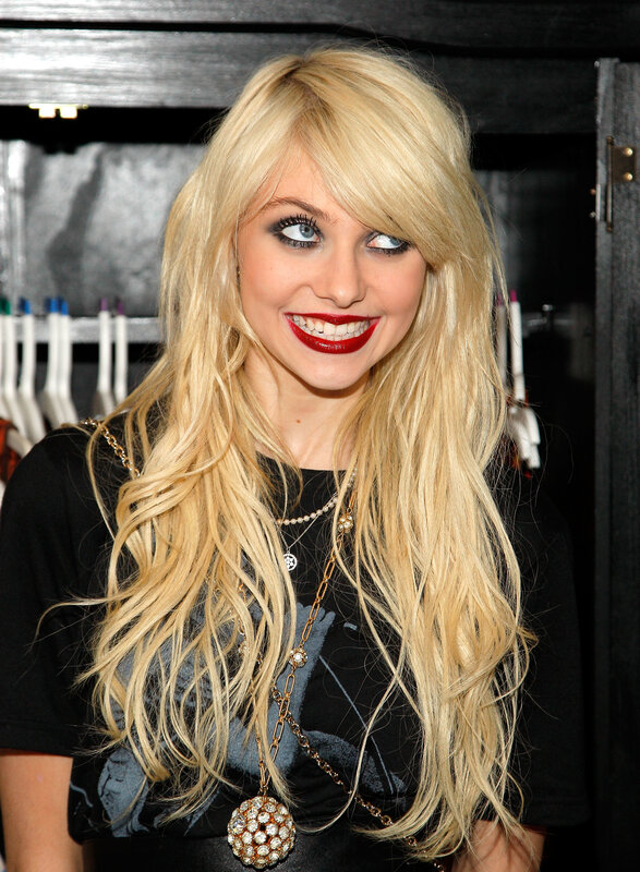 blonde woman with red lipstick