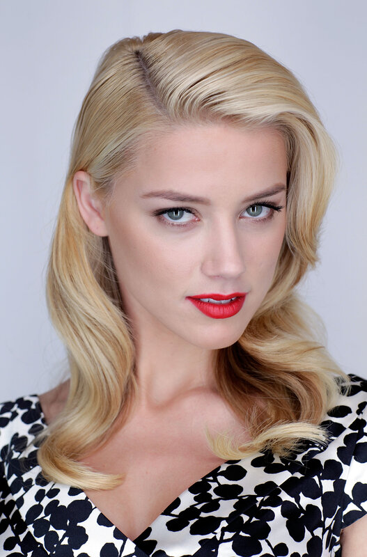 blonde woman with red lipstick
