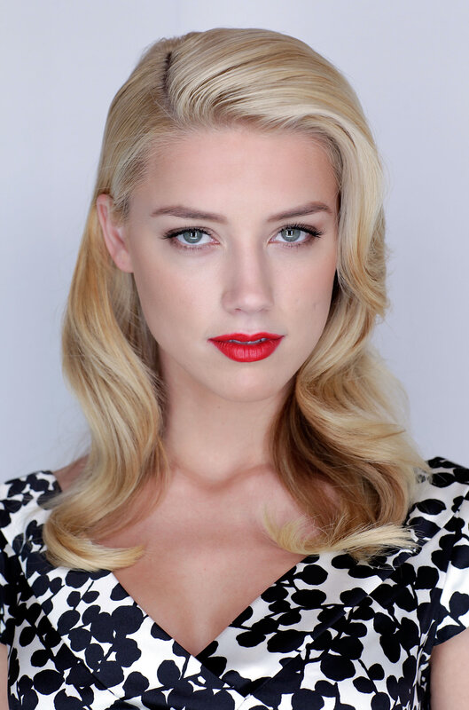 blonde woman with red lipstick