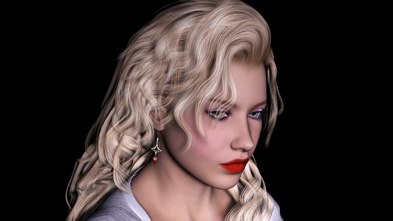 blonde woman with red lipstick