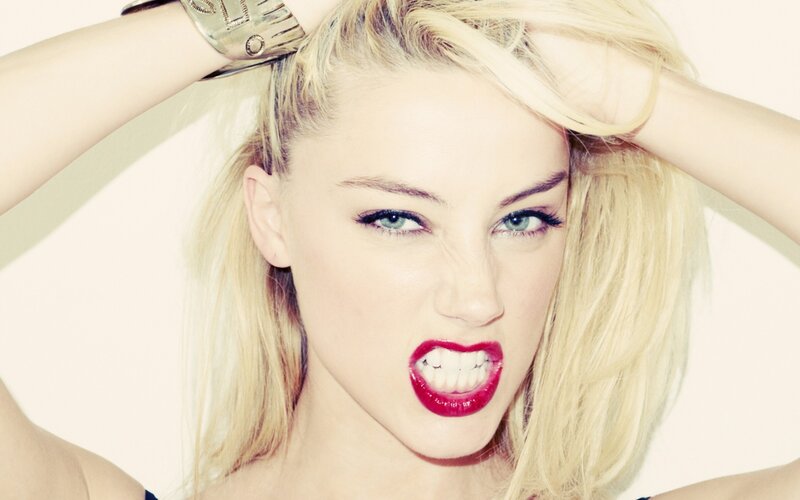 blonde woman with red lipstick