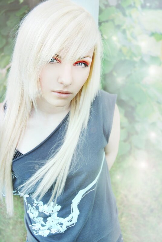 blonde woman with red makeup