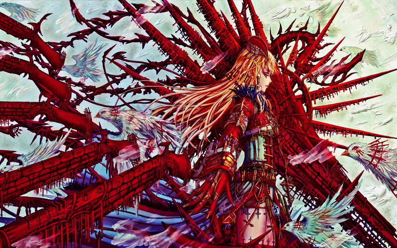 Blonde Woman with Red Wings — Dramatic, Intense