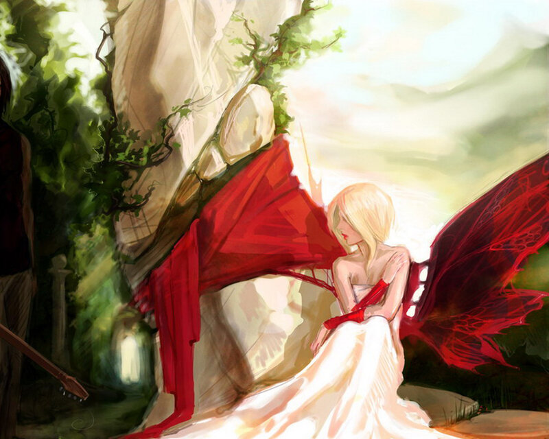 Blonde Woman with Red Wings — Serene
