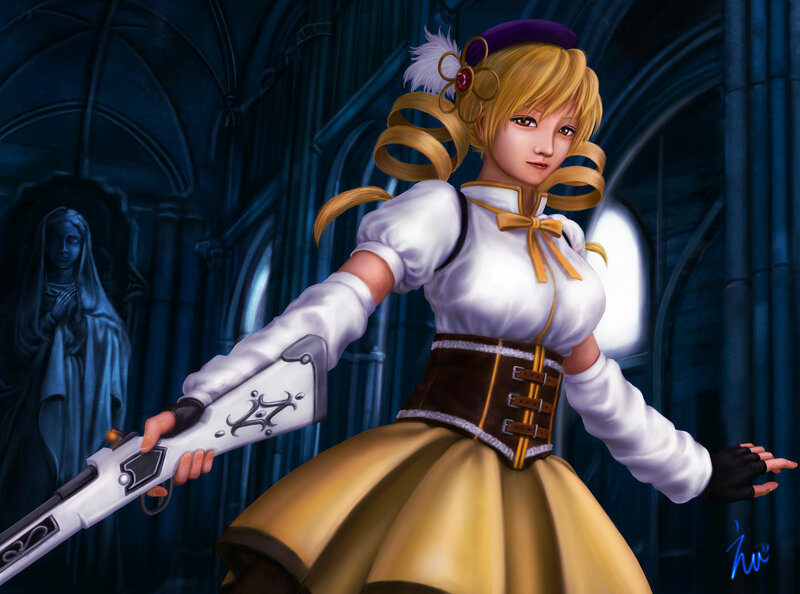 Blonde Woman with Rifle — Blue, Dramatic