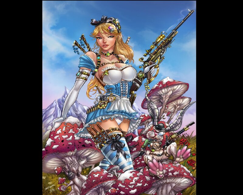 Blonde Woman with Rifle — Blue