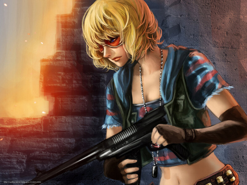 blonde woman with rifle