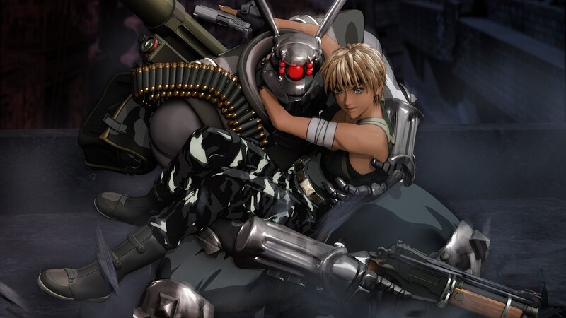 Blonde Woman with Robot — Gray