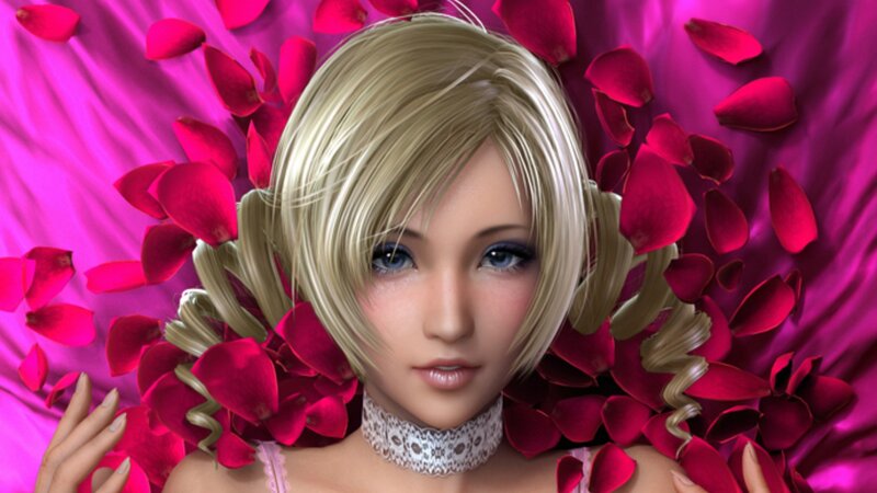 blonde woman with rose petals